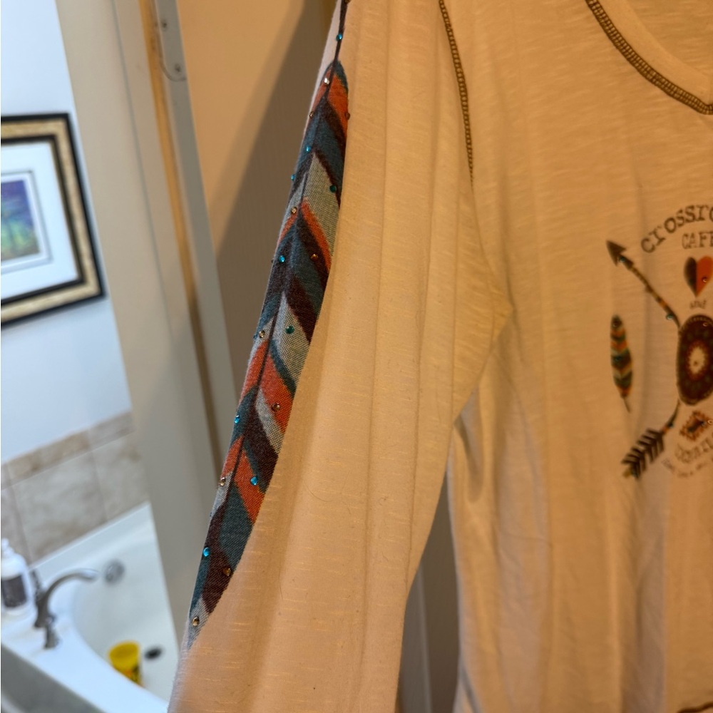 White Long Sleeve Shirt with Colorful Sleeve Detail
